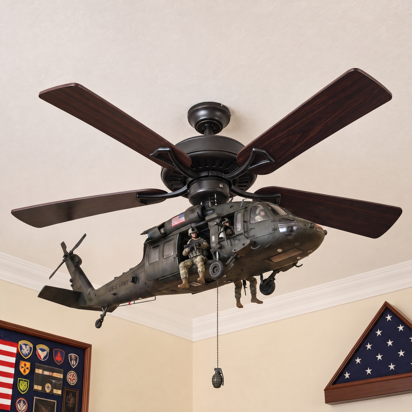 Chopper Blade attachment installed on ceiling fan, close up
