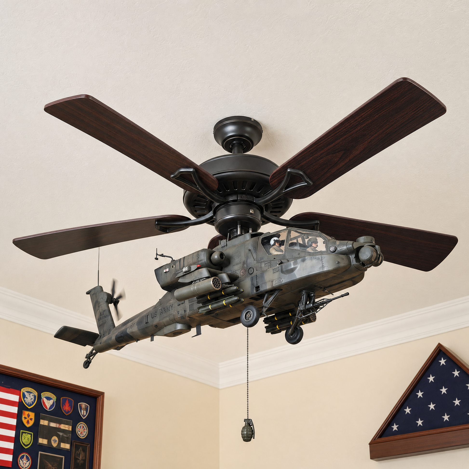 Chopper Blade helicopter fan attachment in a room setting